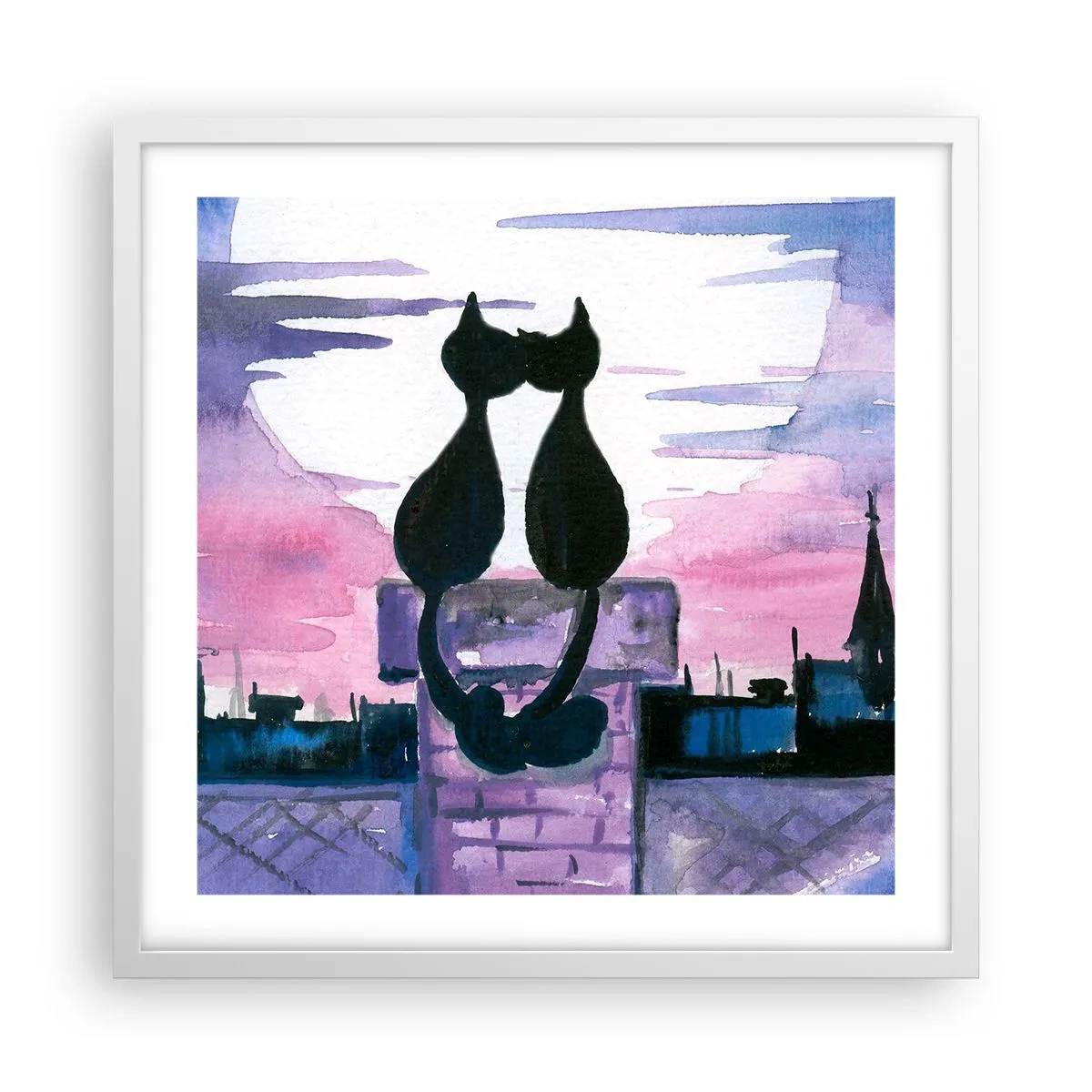 Affisch i vit ram - Rendez-vous under månen - 50x50 cm