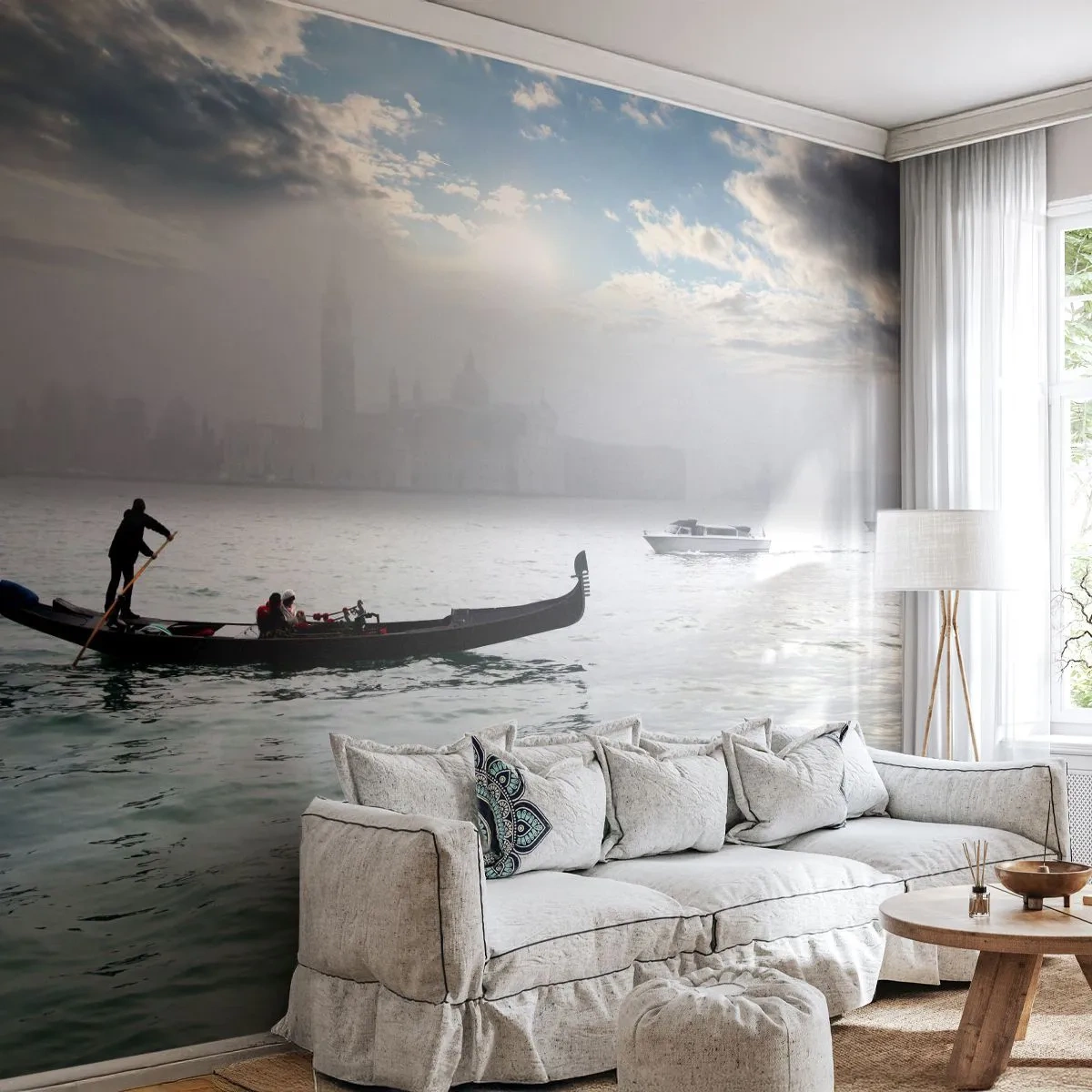 Självhäftande Fototapet Deluxe Sticker - Sagostad ur vatten och dimma - Landskap, Stad, Venedig - 250x175 cm