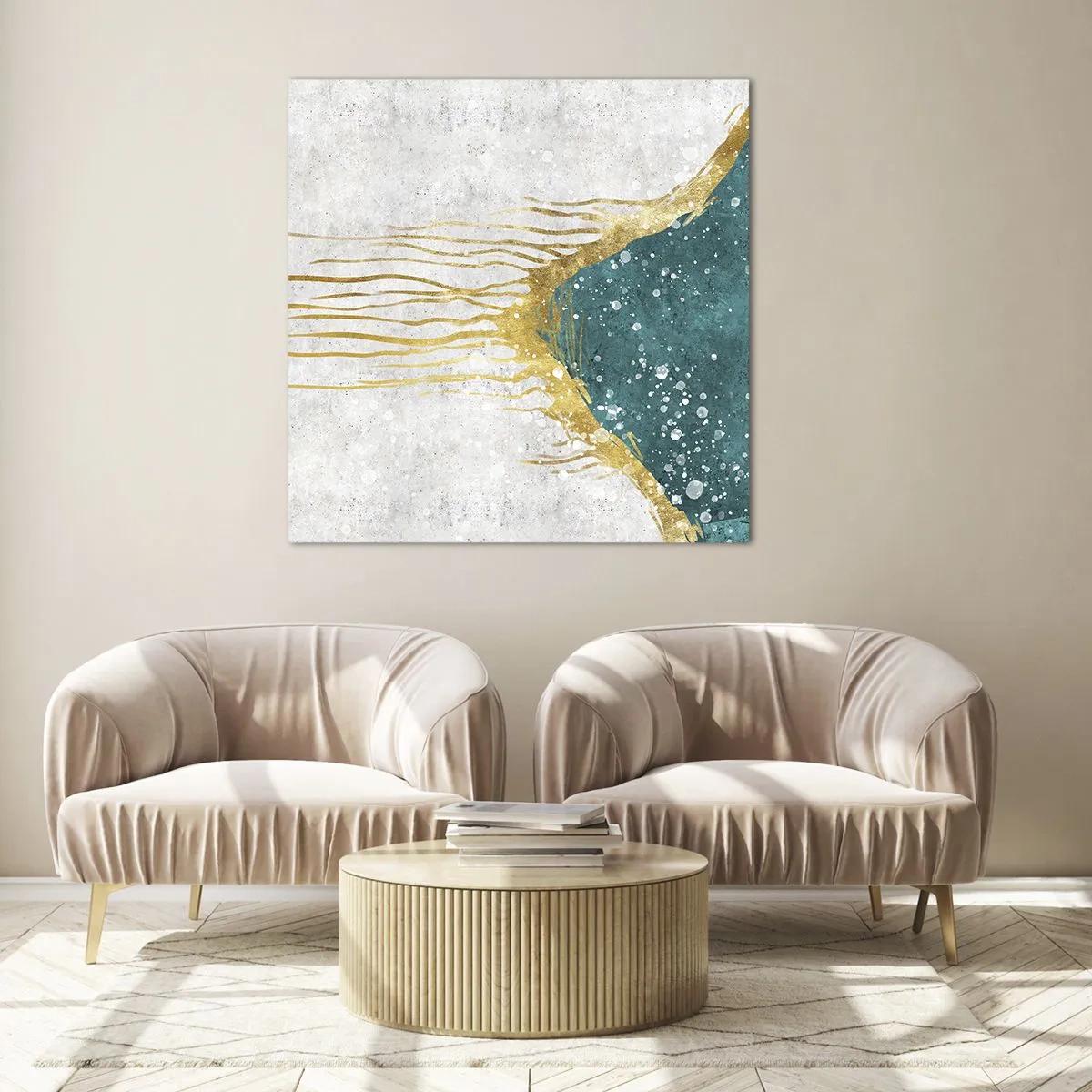 Glastavla - Bild på glas - Gyllene tidvatten - 60x60 cm