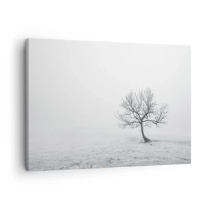 Canvastavla - Bild på duk - Ett ensamt träd i vinterdimman i ett tomt fält - 70x50cm - Mot intet - Modern väggdekoration för vardagsrum och sovrum ARTTOR