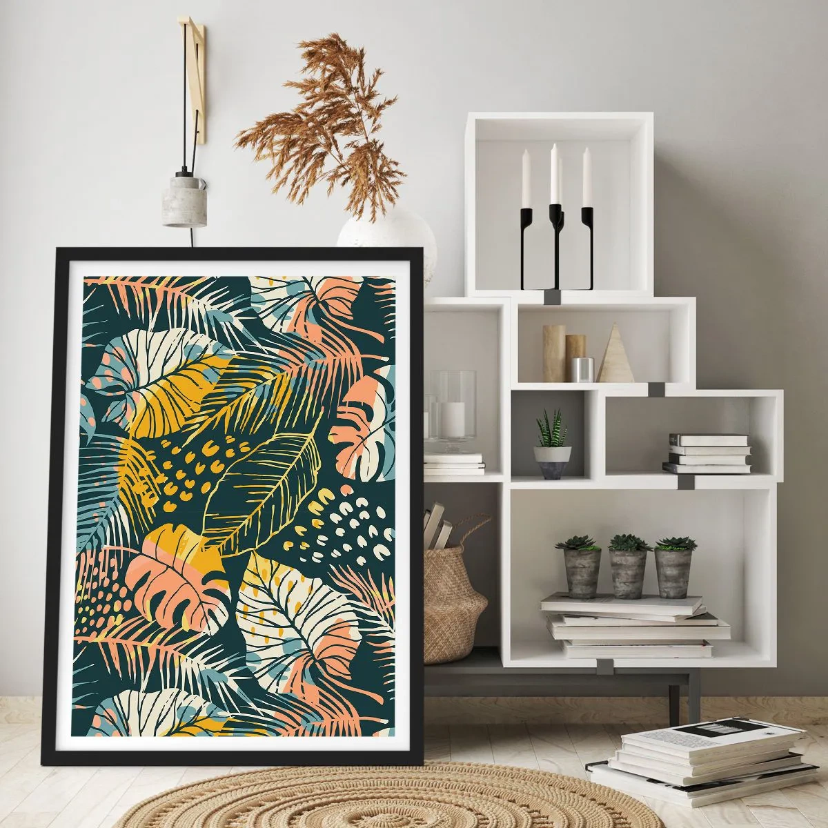 Affisch i svart ram - Lövfantasi - 70x100 cm