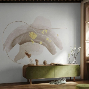 Fototapet Standard Eco - En abstrakt komposition i beige och guld mot en ljus bakgrund. - 100x70cm - Träffat i rummet - Modern väggdekoration för vardagsrum och sovrum ARTTOR