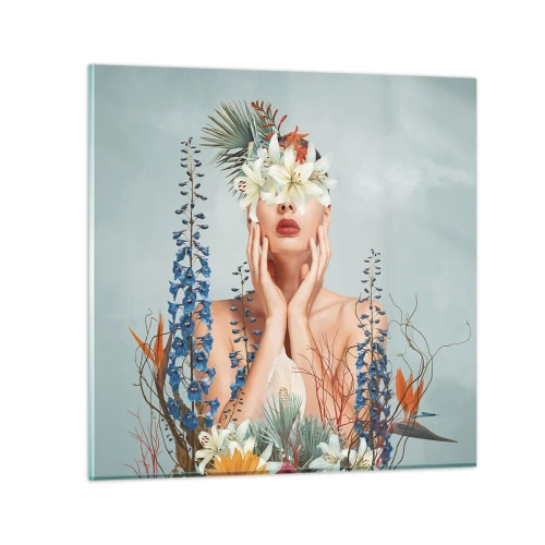 Glastavla - Bild på glas - Kvinna - blomma - 30x30 cm