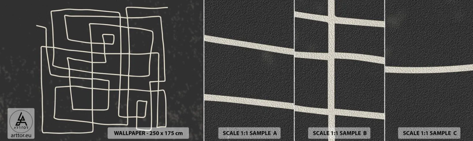 Provbit av fototapet Premium Sand - Inte så enkelt - Abstraktion, Bit, Svartvitt - 100x30 cm