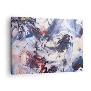 Canvastavla - Bild på duk - Abstraktion med dynamiska penseldrag i blått och rött. - 70x50cm - Abstraktionen galna dans - Modern väggdekoration för vardagsrum och sovrum ARTTOR