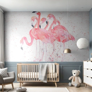 Fototapet Premium Sand - Rosa bandet - Flamingos, Fåglar, Grafik - 400x280 cm