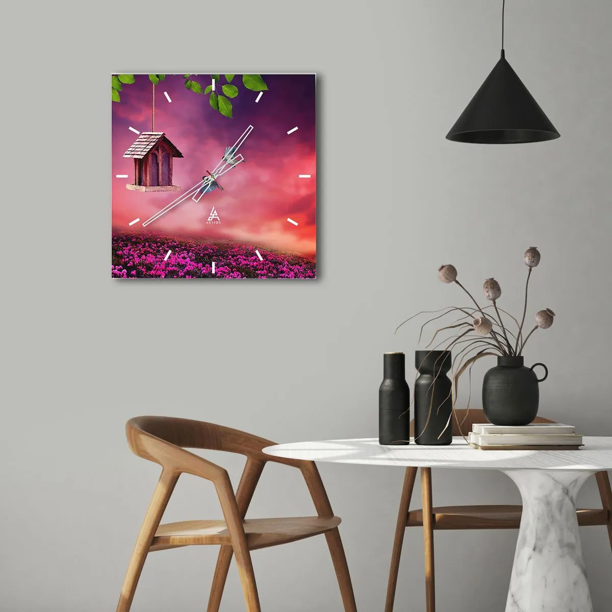 Väggklocka - Klocka på glas - Inbjudan till middag - 30x30 cm