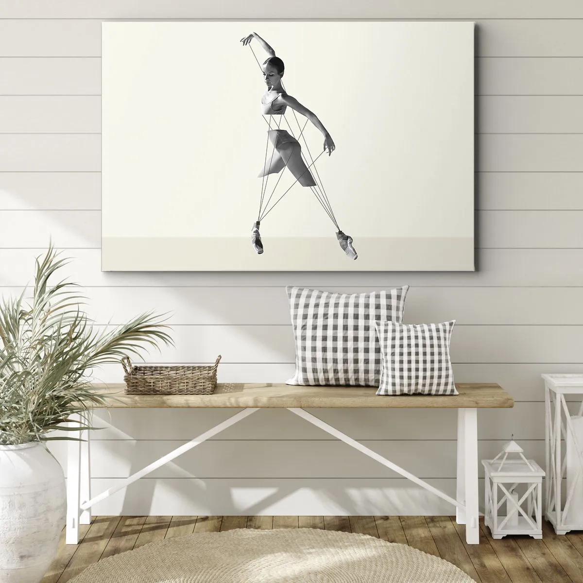 Canvastavla - Bild på duk - Ballerina i en geometrisk tolkning med linjer - 70x50cm - I världens teater - Modern väggdekoration för vardagsrum och sovrum ARTTOR