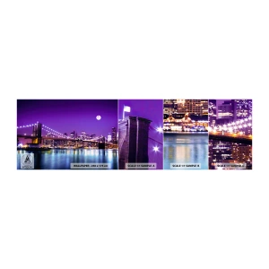 Fototapet Prov Standard Eco - Storstadens ljus i violett - Stad, New York, Brooklyn Bridge - 100x30 cm