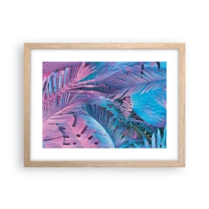 Affisch i ram av ljusek - Tropiken i rosa och blått - 40x30 cm