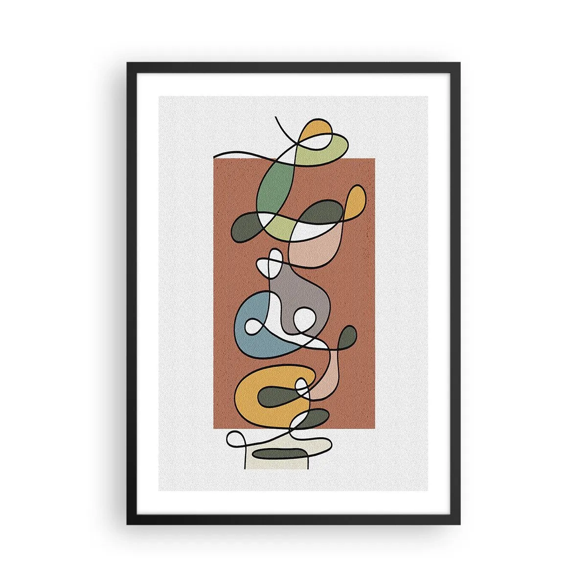 Affisch i svart ram - Abstrakt geometrisk komposition med organiska linjer - 50x70cm - Abstraktion: en färgglad dans - Modern väggdekoration för vardagsrum och sovrum ARTTOR