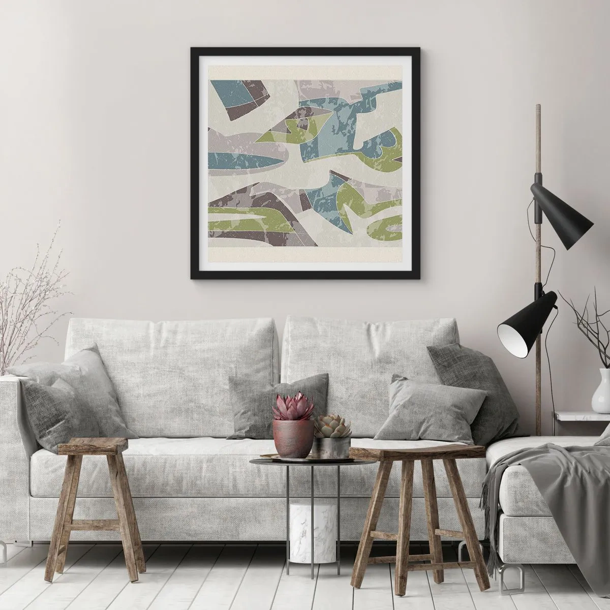 Affisch i svart ram - Komposition bakom glas - 50x50 cm