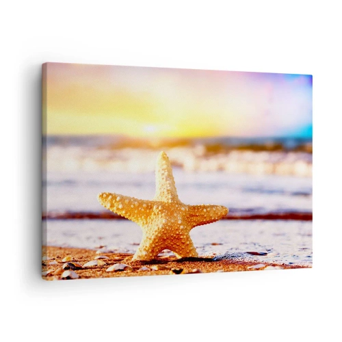 Canvastavla - Bild på duk - En sjöstjärna på en sandstrand i skenet av den nedgående solen - 70x50cm - Havsgåva - Modern väggdekoration för vardagsrum och sovrum ARTTOR