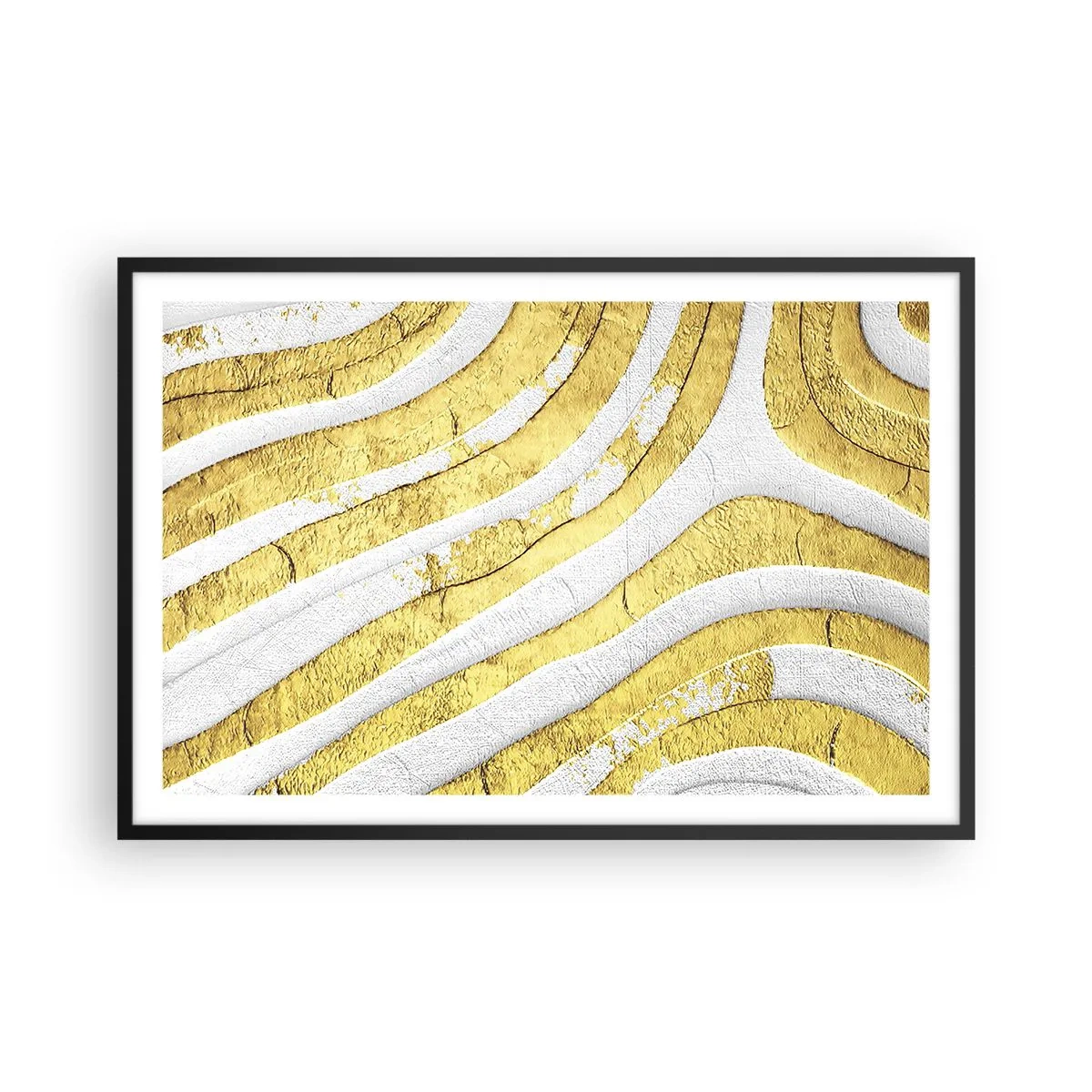 Affisch i svart ram - Komposition i vitt och guld - 91x61 cm