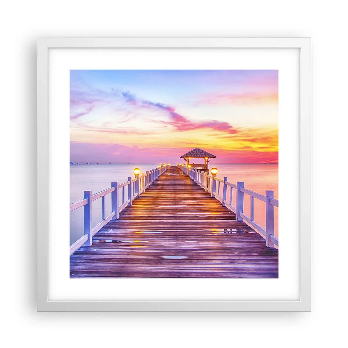 Affisch i vit ram - Kvällens lila-guld tystnad - 40x40 cm