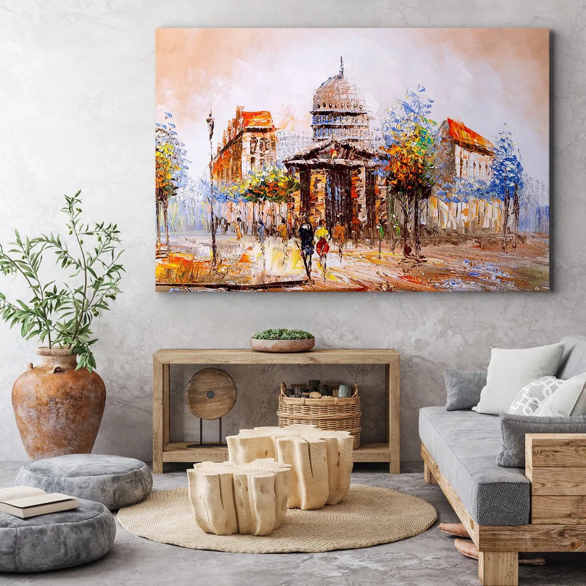 Canvastavla - Bild på duk - Impressionistisk stadsbild med en historisk byggnad - 70x50cm - Promenad i Paris - Modern väggdekoration för vardagsrum och sovrum ARTTOR