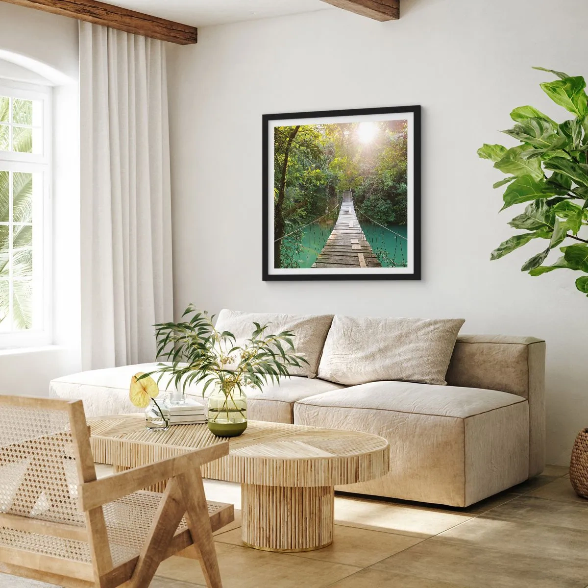 Affisch i svart ram - Vid azurblått vatten till azurblå skog - 60x60 cm