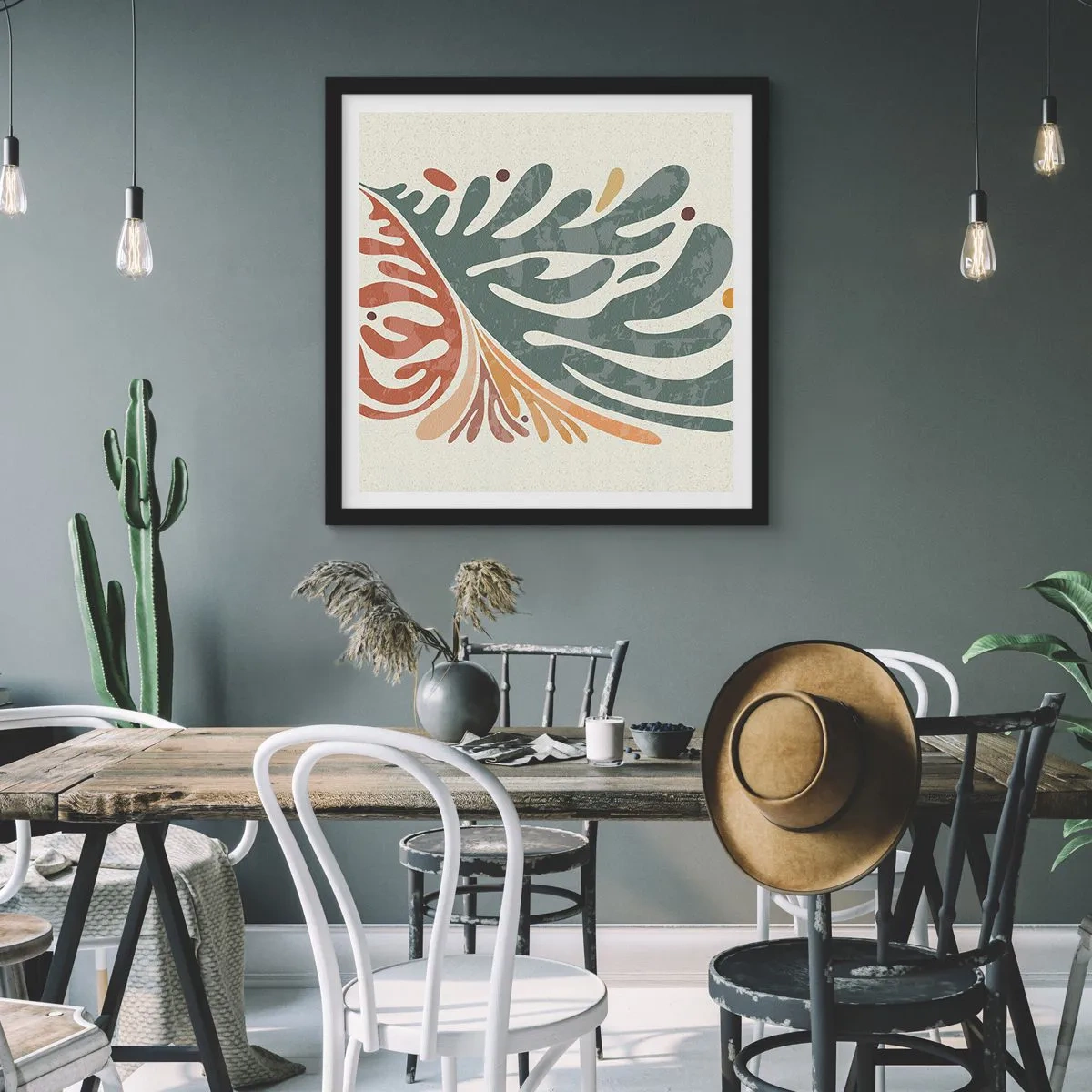 Affisch i svart ram - Flerfärgat blad - 30x30 cm