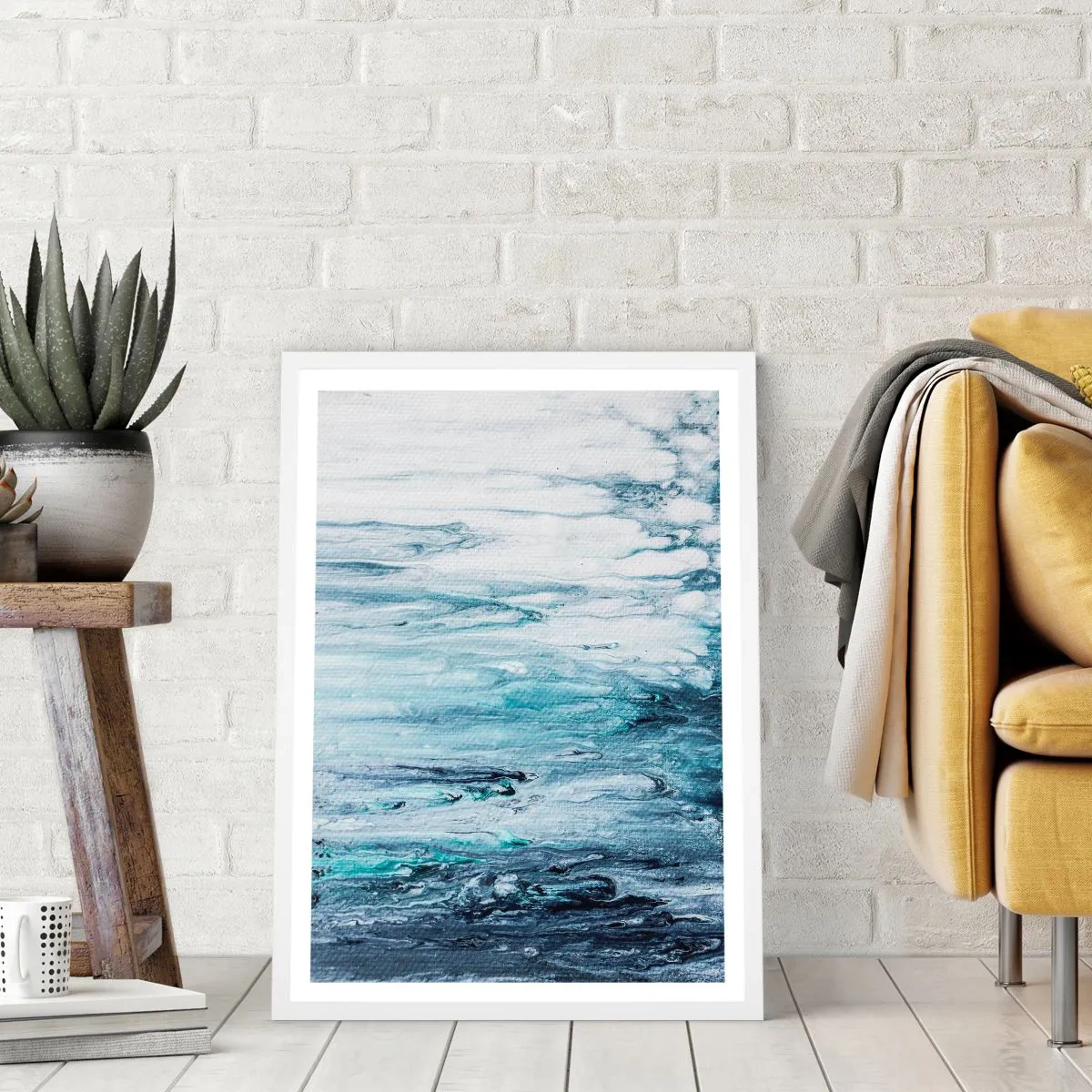 Affisch i vit ram - Blåa istappar - 40x50 cm