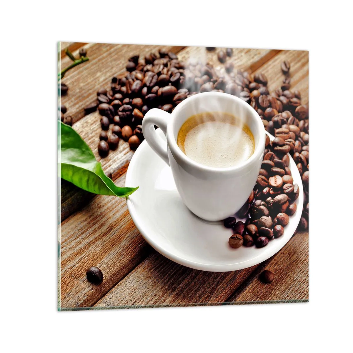 Glastavla - Bild på glas - Kaffe på bordet - 40x40 cm