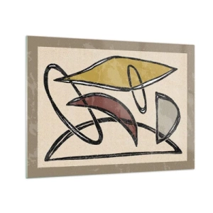 Glastavla - Bild på glas - Geometrisk abstraktion i gult och rött - 70x50cm - Vertikaler och nivåer - Modern väggdekoration för vardagsrum och sovrum ARTTOR