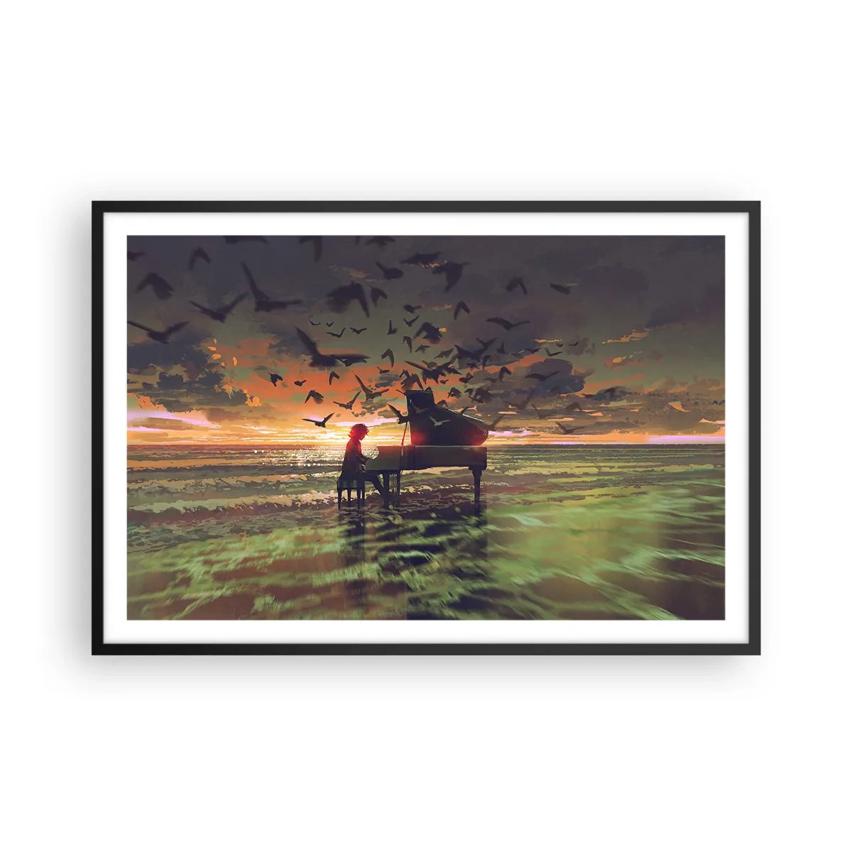 Affisch i svart ram - Konsert för piano och vågor - 91x61 cm