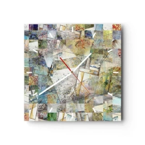 Väggklocka - Klocka på glas - Geometrisk omblandning - 30x30 cm
