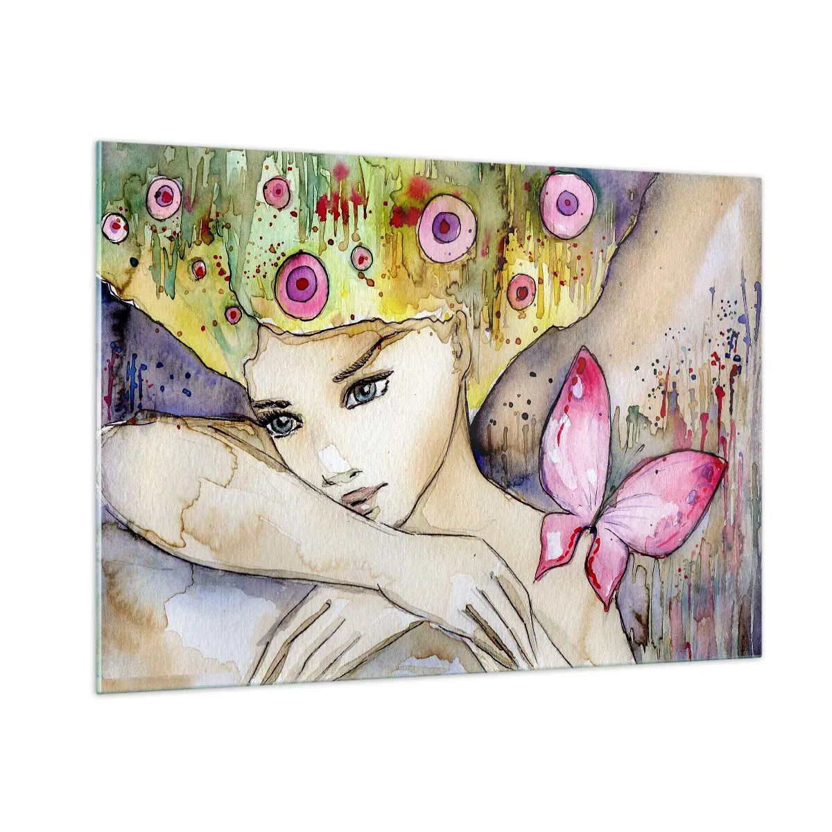Glastavla - Bild på glas - fjärilprincessa - 100x70 cm