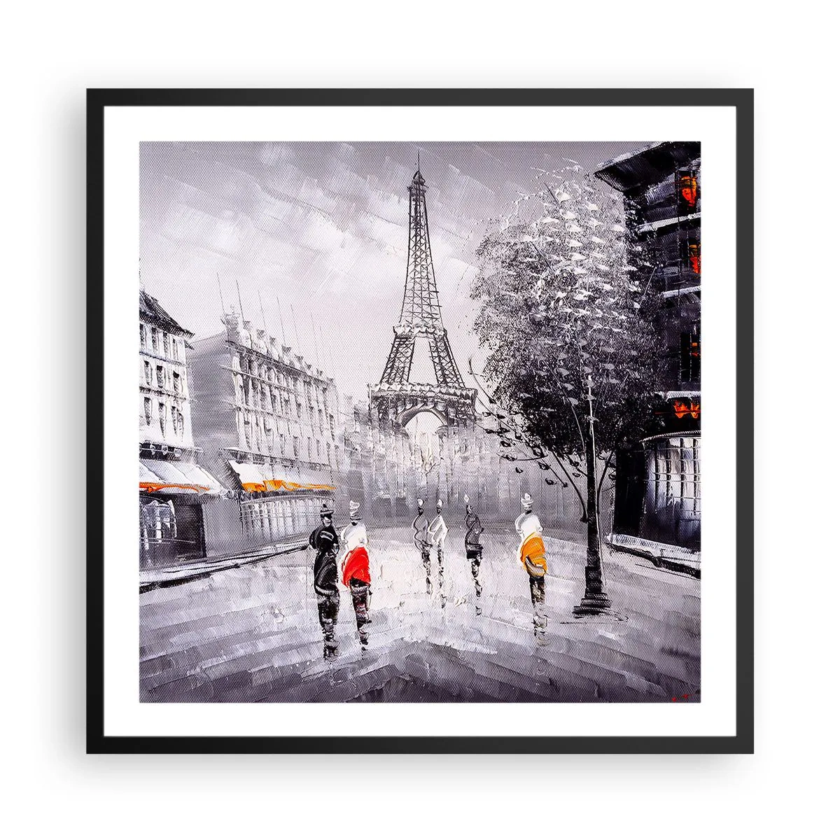 Affisch i svart ram - Promenad i Paris - 60x60 cm
