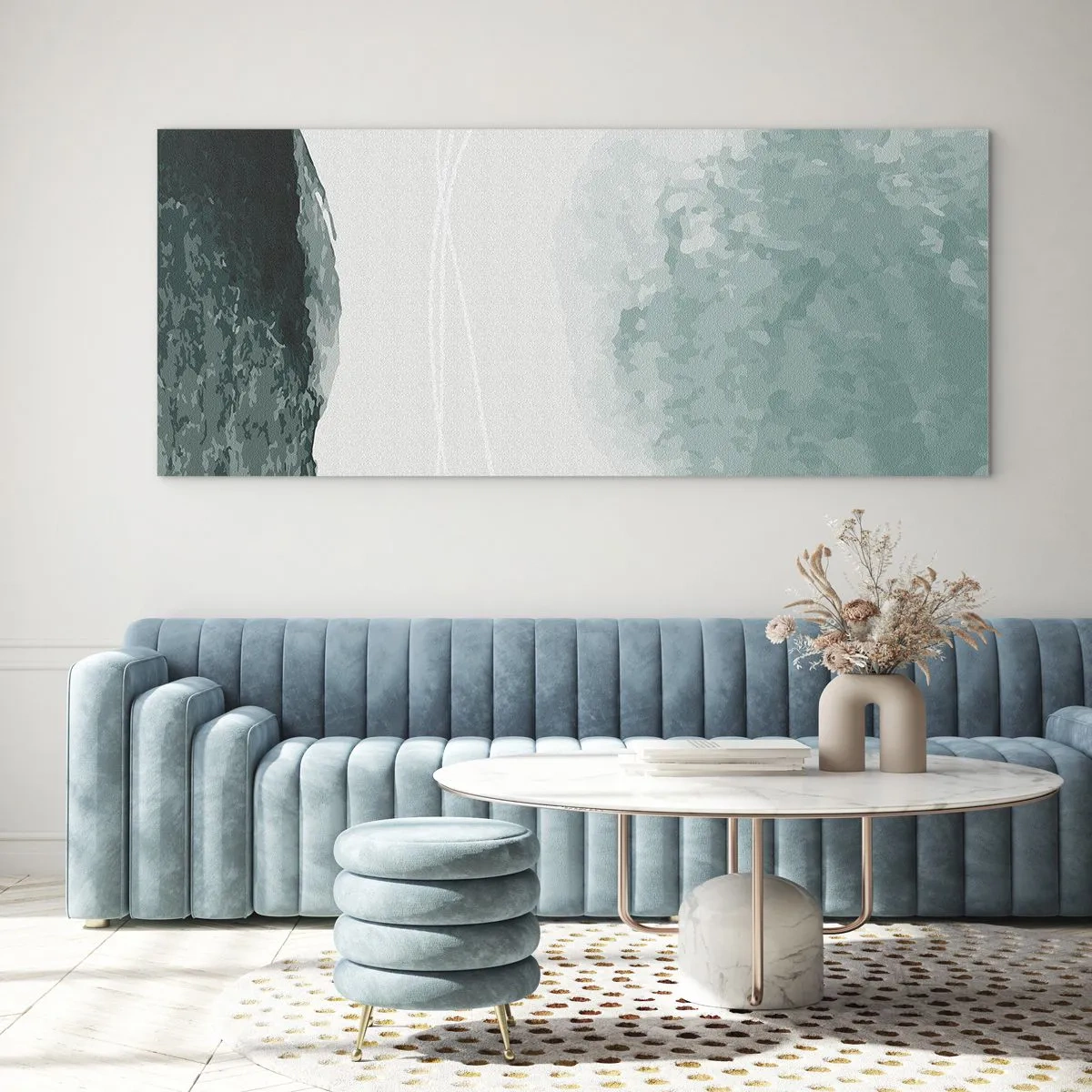 Glastavla - Bild på glas - Ett möte med dimma - 140x50 cm