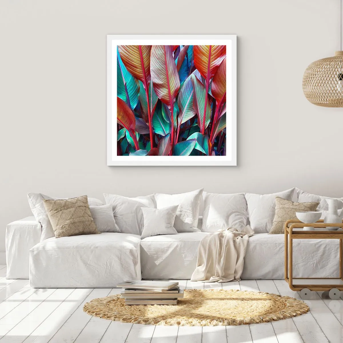 Affisch i vit ram - En färgglad tätskog - 60x60 cm