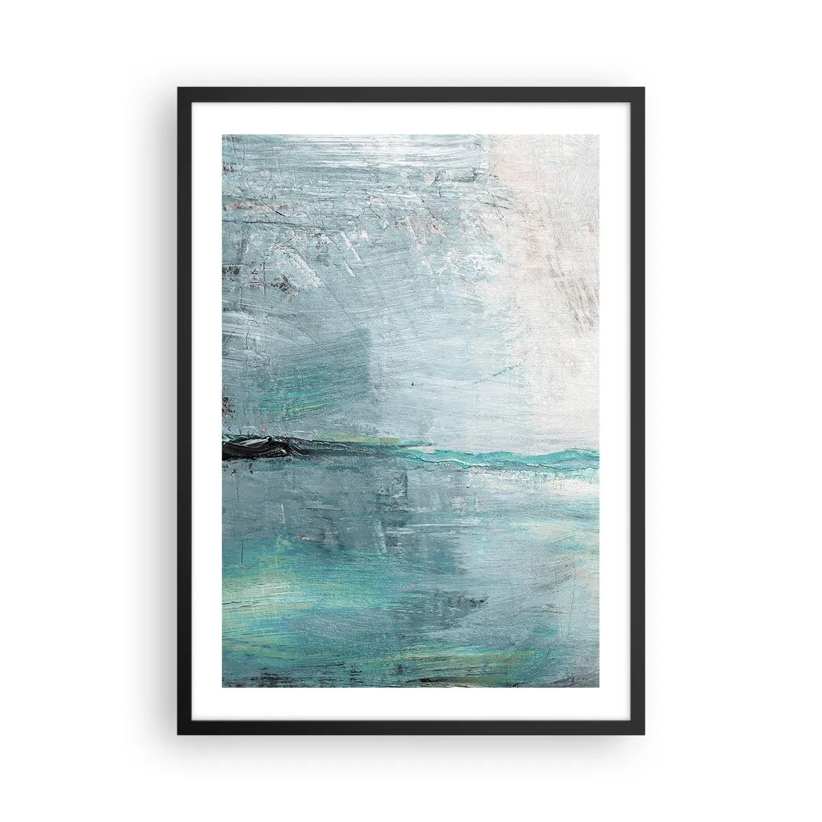 Affisch i svart ram - Abstrakt landskap i nyanser av blått och grått - 50x70cm - Horisontellt i blått - Modern väggdekoration för vardagsrum och sovrum ARTTOR