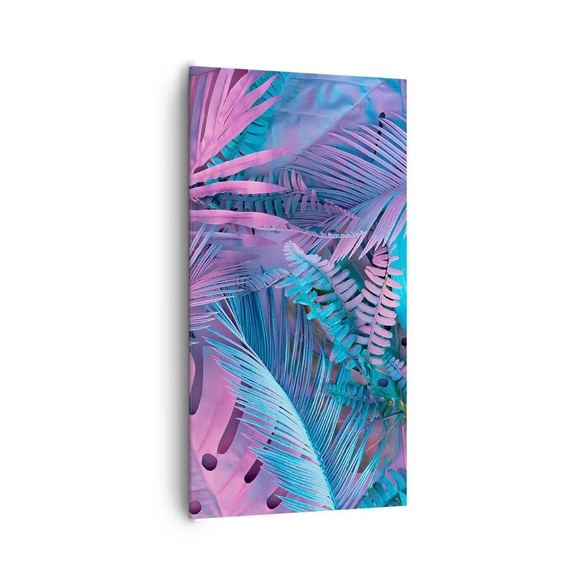 Canvastavla - Bild på duk - Tropiken i rosa och blått - 65x120 cm