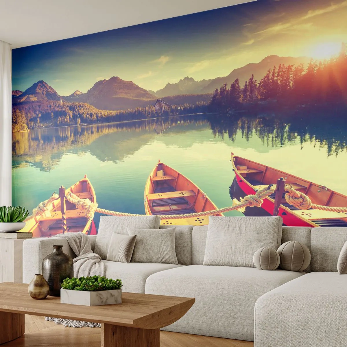 Fototapet Premium Sand - Leva dess rätter - Landskap, Berg, Sjö - 100x70 cm