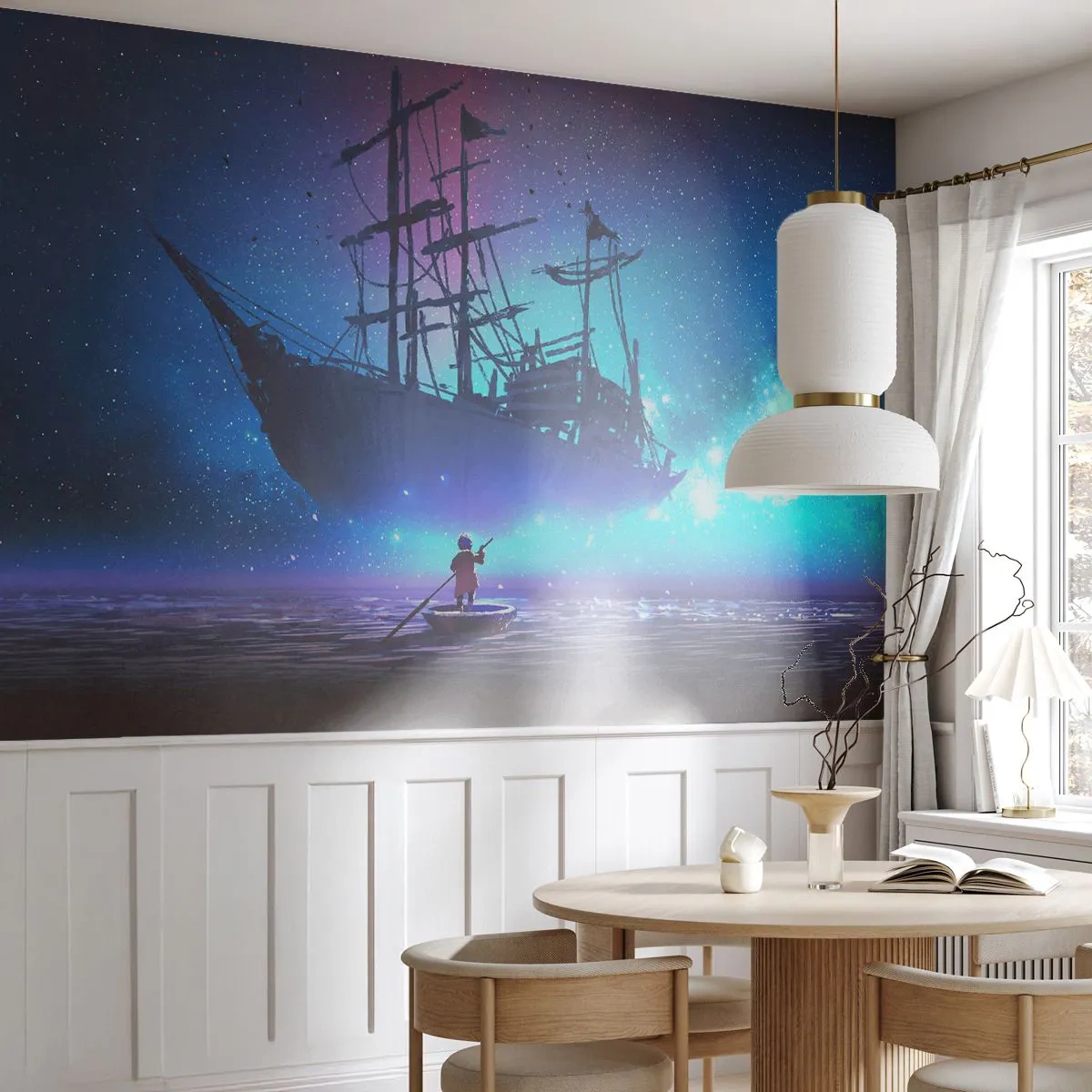 Självhäftande Fototapet Deluxe Sticker - Möte med havets myt - Grafik, Fantasi, Spökskepp - 250x175 cm