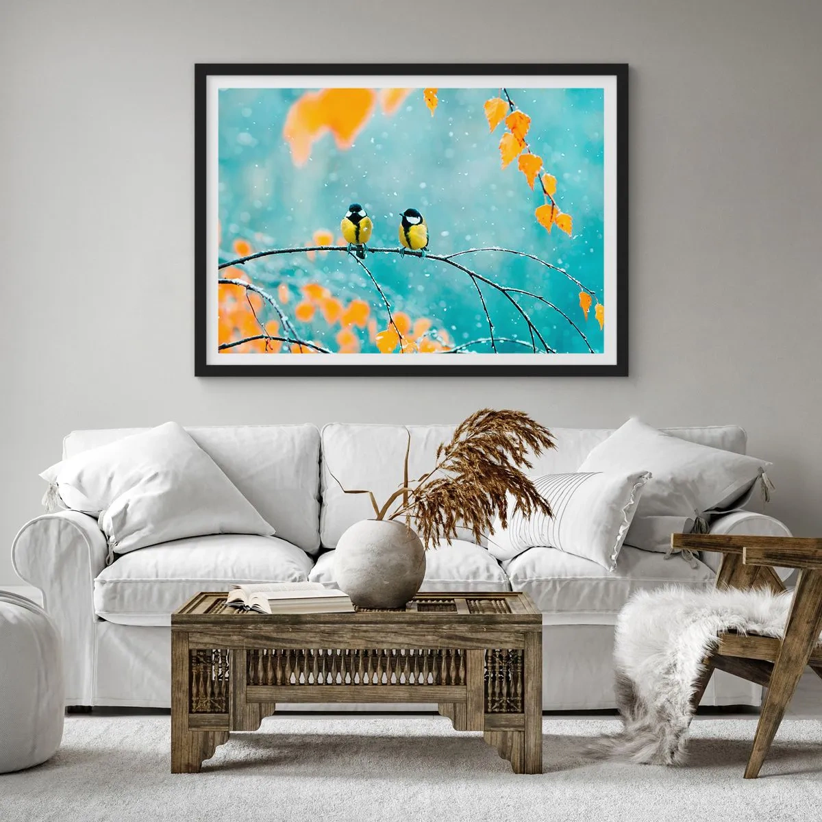 Affisch i svart ram - Fåglarnas skvaller - 100x70 cm