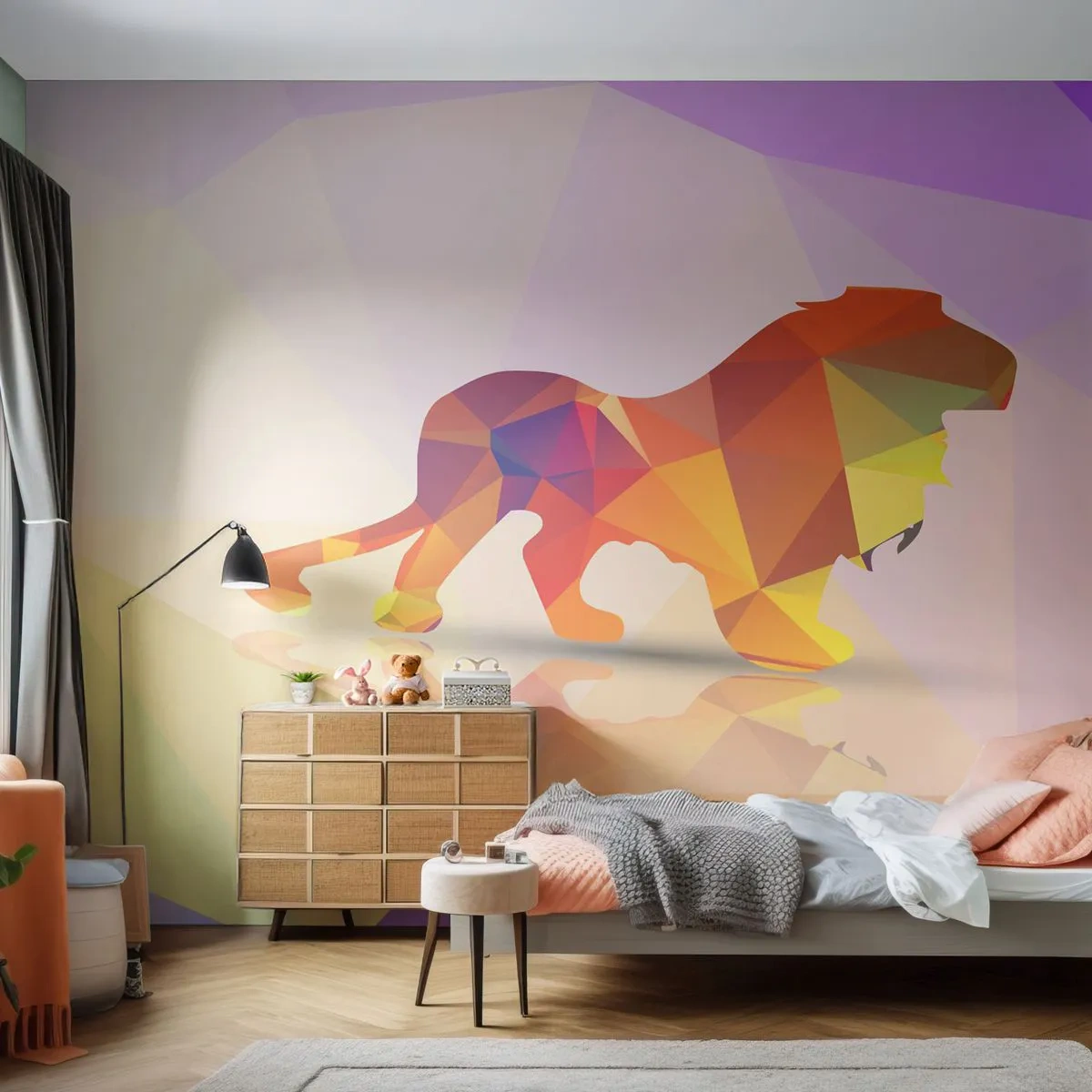 Självhäftande Fototapet Deluxe Sticker - Diamantkung - Djur, Lejon, Geometrisk figur - 250x175 cm