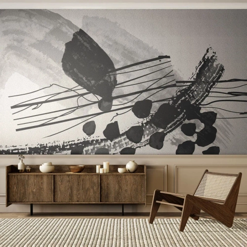 Fototapet Premium Canvas - Svartvit organisk abstraktion - Abstraktion, Modern, Bit - 350x256 cm