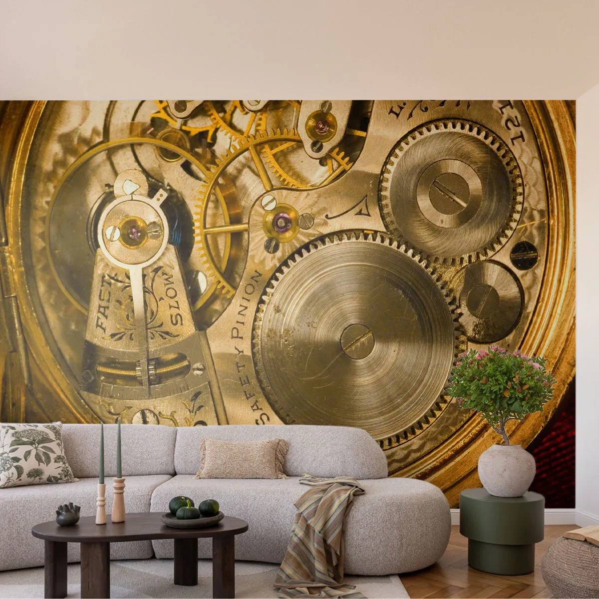 Fototapet Premium Canvas - Gå med tidens anda - Klocka, Klockmekanism, Årgång - 250x175 cm