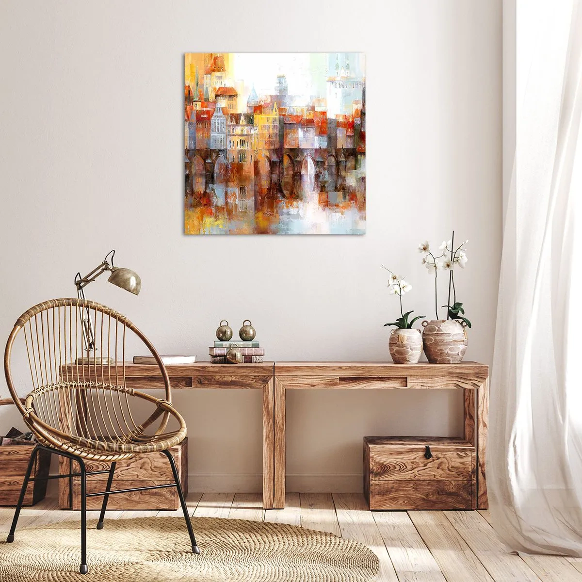 Canvastavla - Bild på duk - Vackert under bron - 70x70 cm