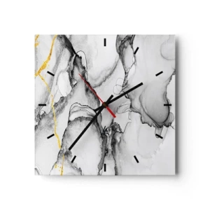 Väggklocka - Klocka på glas - Komposition med guldmotiv - 30x30 cm