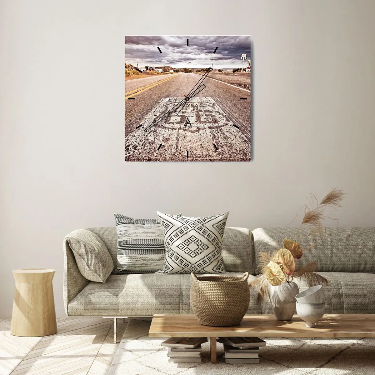 Väggklocka - Klocka på glas - Mother Road - amerikanska legenden - 30x30 cm