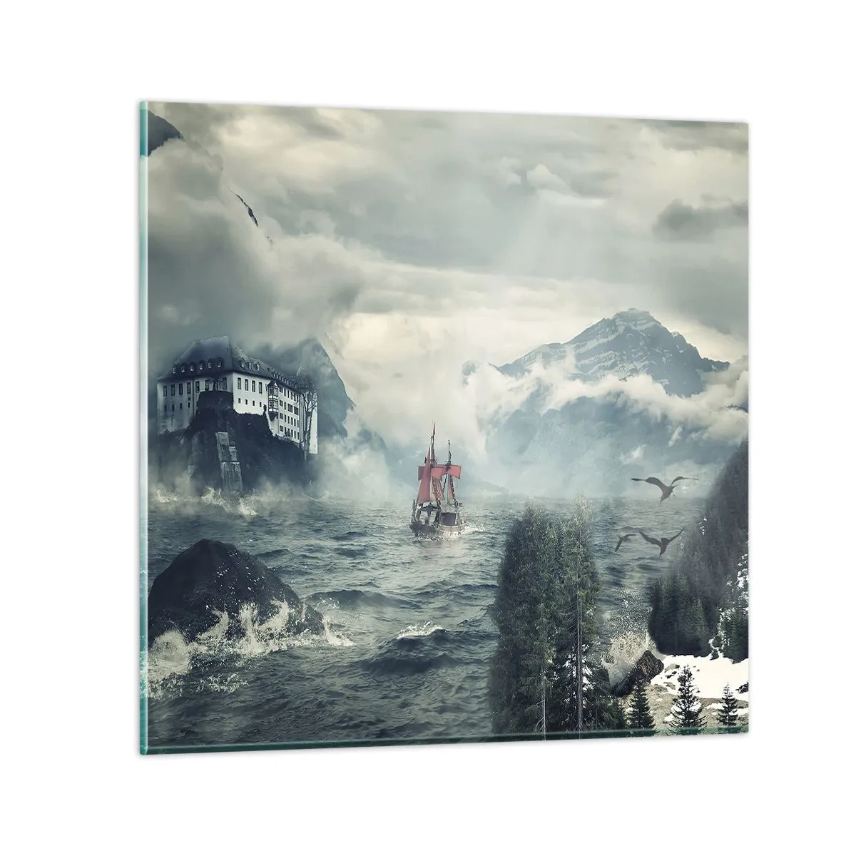 Glastavla - Bild på glas - På magiska vatten - 70x70 cm