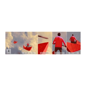 Provbit av självhäftande fototapet Deluxe Sticker - Drömmarnas utflykt - Abstraktion, Fantasi, Origami - 100x30 cm