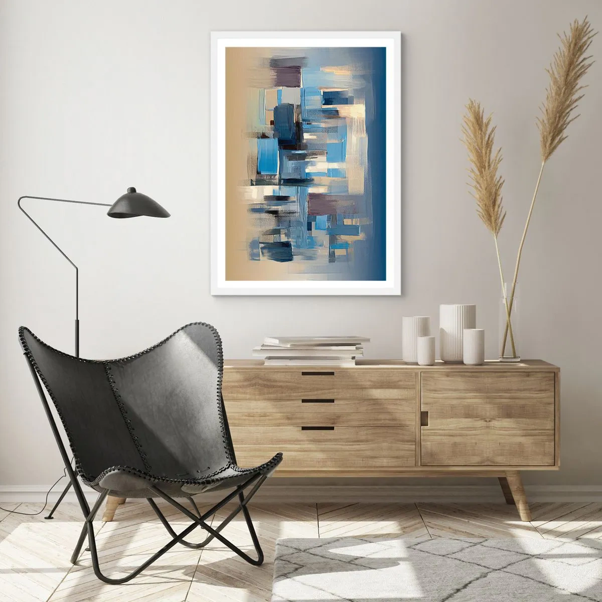 Affisch i vit ram - Blå konstruktion - 50x70 cm