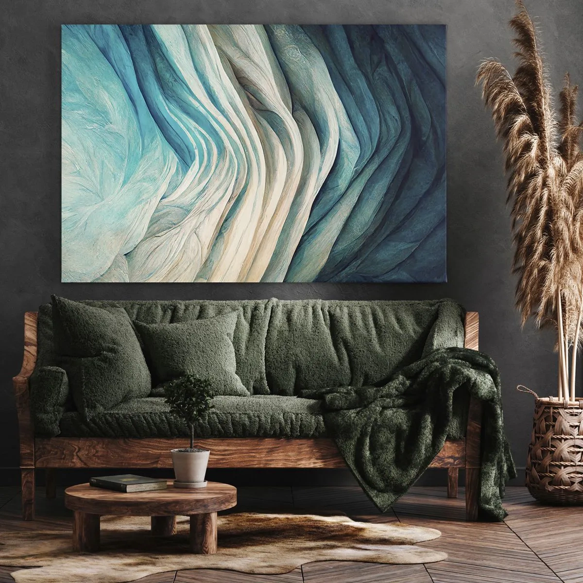 Canvastavla - Bild på duk - Dynamiska vågor i nyanser av blått och vitt - 70x50cm - Blå omättlighet - Modern väggdekoration för vardagsrum och sovrum ARTTOR