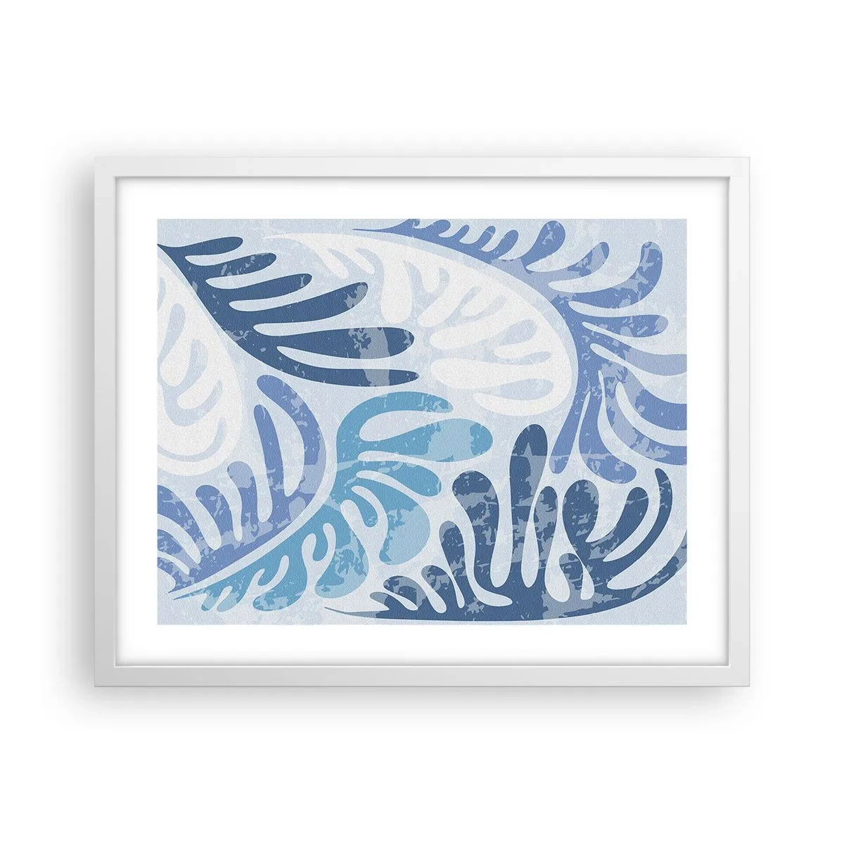 Affisch i vit ram - Blåa ormbunkar - 50x40 cm