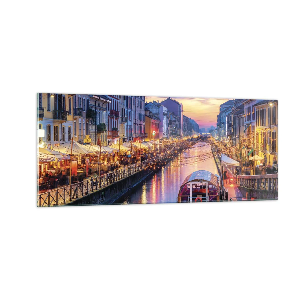 Glastavla - Bild på glas - Ljusets och nöjets kväll - 100x40 cm