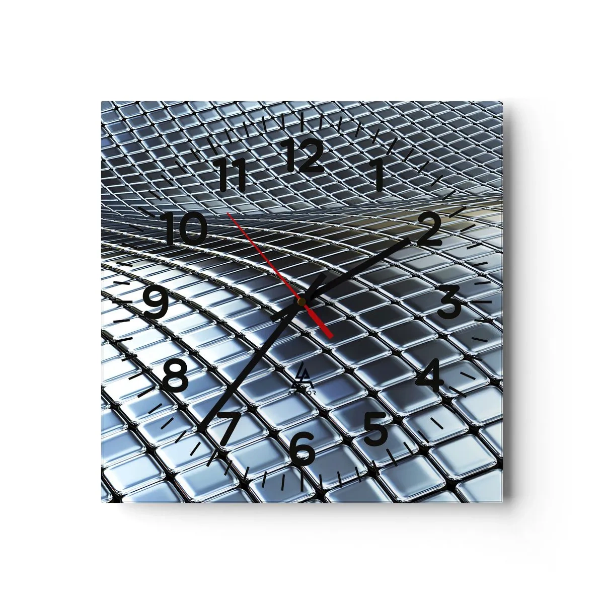 Väggklocka - Klocka på glas - Metallisk silver våg - 40x40 cm