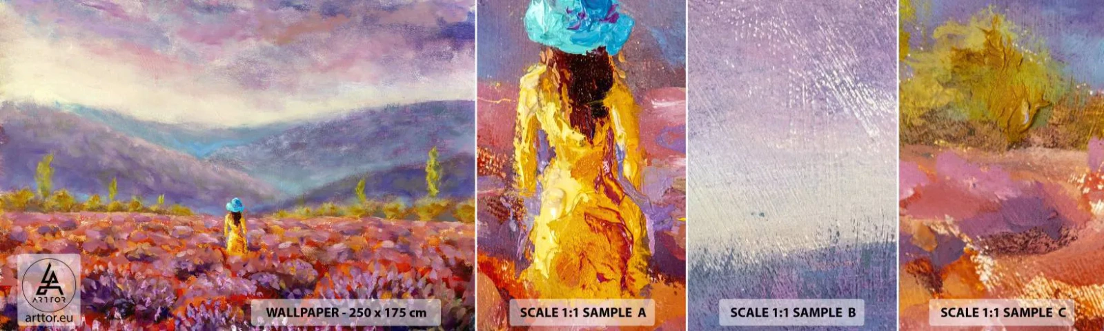 Fototapet Prov Standard Eco - I lavendelsvärld - Landskap, Kvinna, Lavendelfält - 100x30 cm